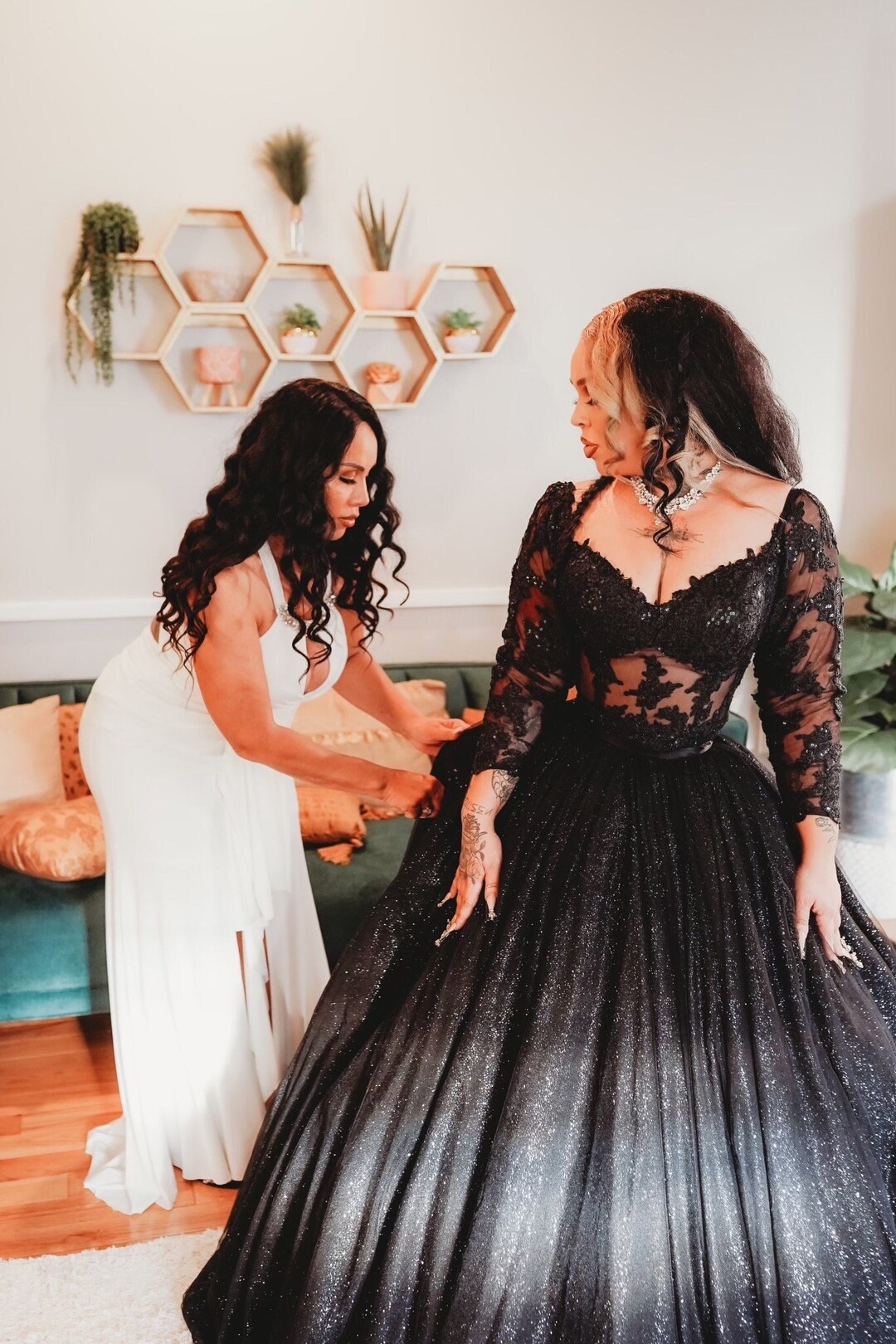 Mauuwy Beaded Tulle Black Wedding Dresses for Bride Off