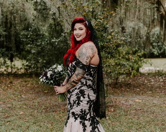 Custom Gothic Blush and Black Wedding Dress | Mermaid wedding dress | Plus size mermaid | Black Wedding Dress  | More Colors available