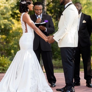 Imani Custom Mermaid Wedding Dress with Lace / Beach Wedding Dress/ Duchess Satin Wedding Dress