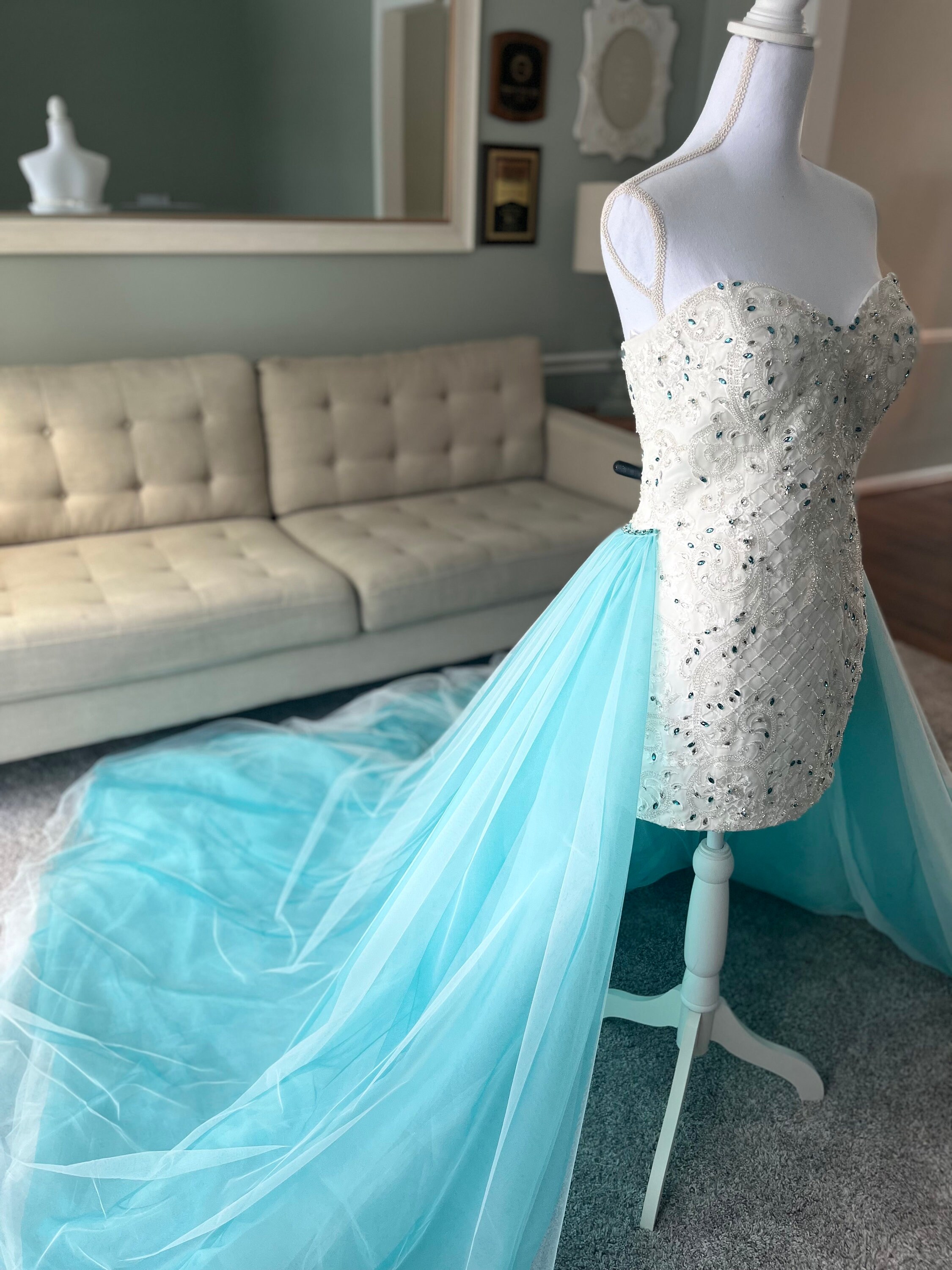 wedding dress tiffany blue Tiffany Blue Floral Neck Fairy Wedding Guest Dress