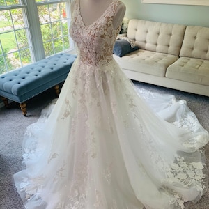 Rina Ivory Wedding dress,A-Line Wedding Dress, V neckline wedding dress, Lace wedding dress, Custom Wedding Dress, See through wedding dress