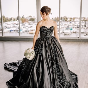 Black Wedding Dress with beading by Brides & Tailor, Gothic Wedding Dress, Black Ballgown, Custom Black Ballgown image 1