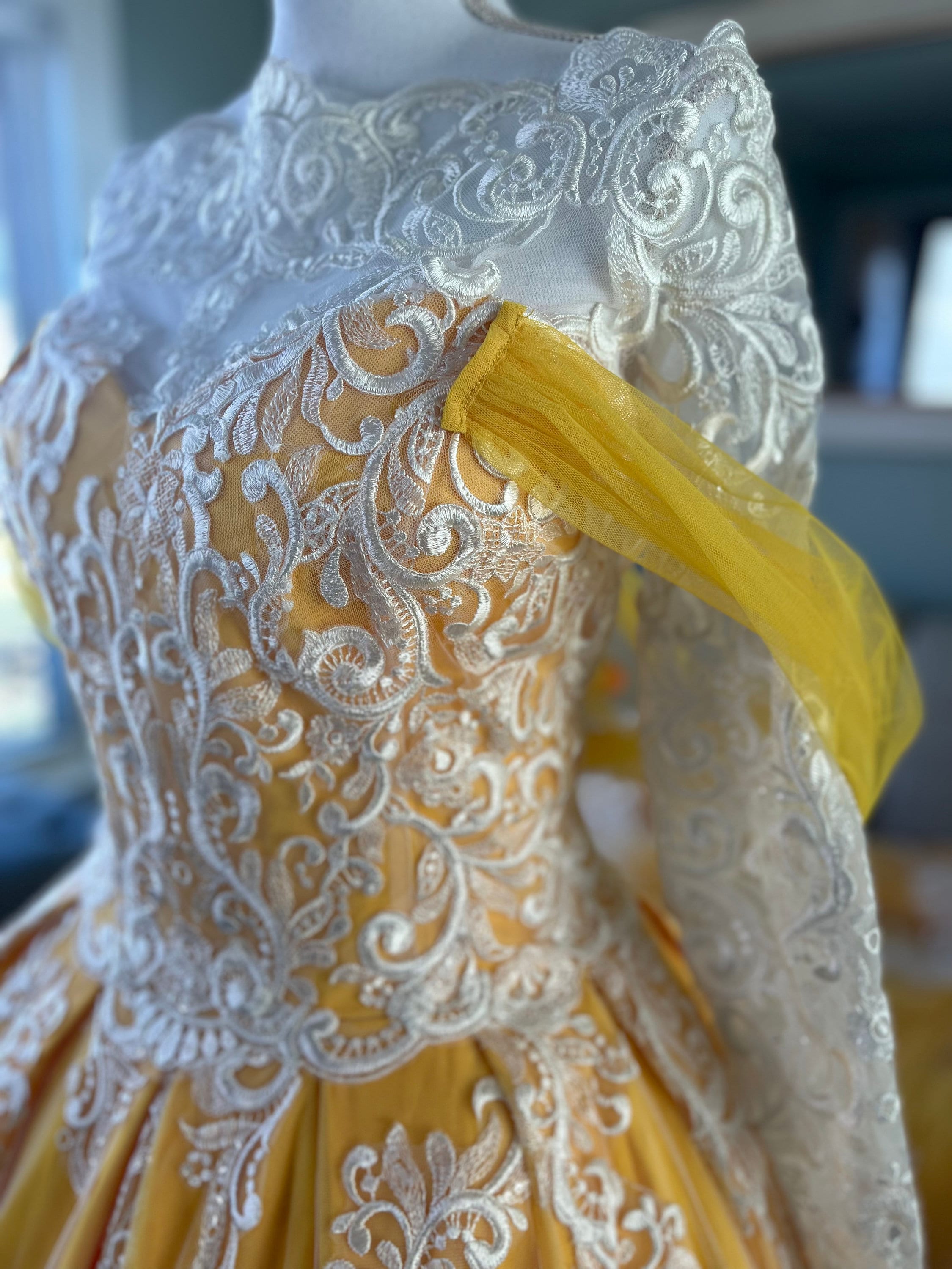 yellow colour wedding dress Yellow Disney Wedding Dress by Brides & Tailor