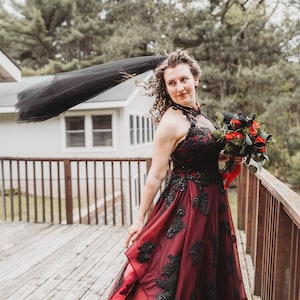 Tarah Burgundy and Black Wedding Dress, Wine Red Wedding Dress,Halloween Wedding Dress,Gothic Wedding Dress, Custom Black Wedding Dress image 2