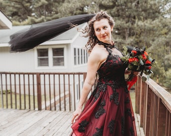 Black and maroon wedding dresses sales
