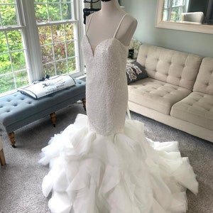 Chavon Wedding Dress with Organza Skirt ,Sexy Mermaid Wedding Dress, Custom Mermaid Wedding Dress, Wedding Dress With Pearls