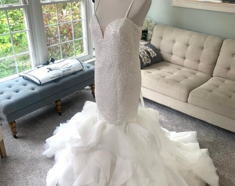 Chavon Wedding Dress with Organza Skirt ,Sexy Mermaid Wedding Dress, Custom Mermaid Wedding Dress, Wedding Dress With Pearls