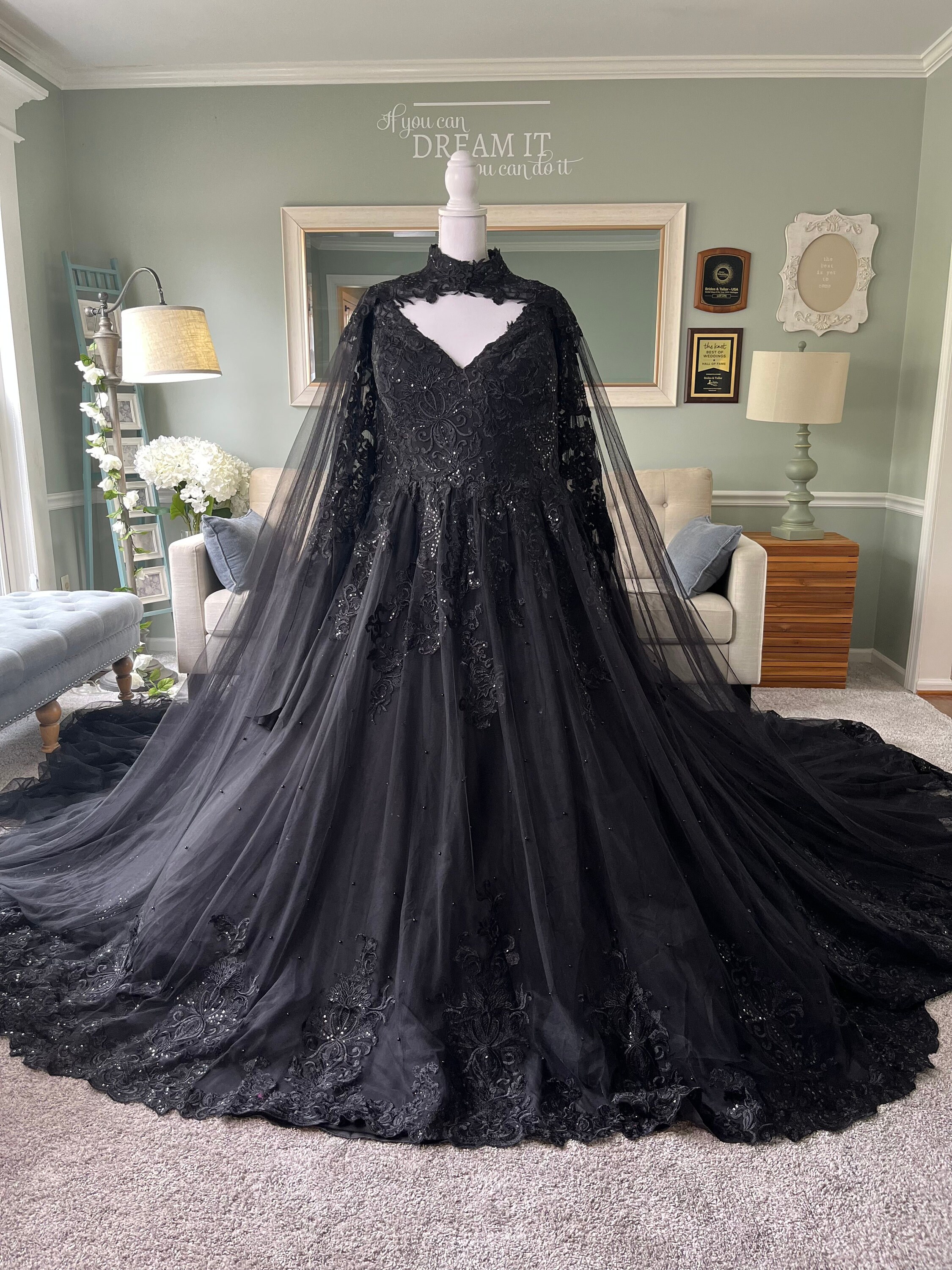 Ball gown with cape on sale