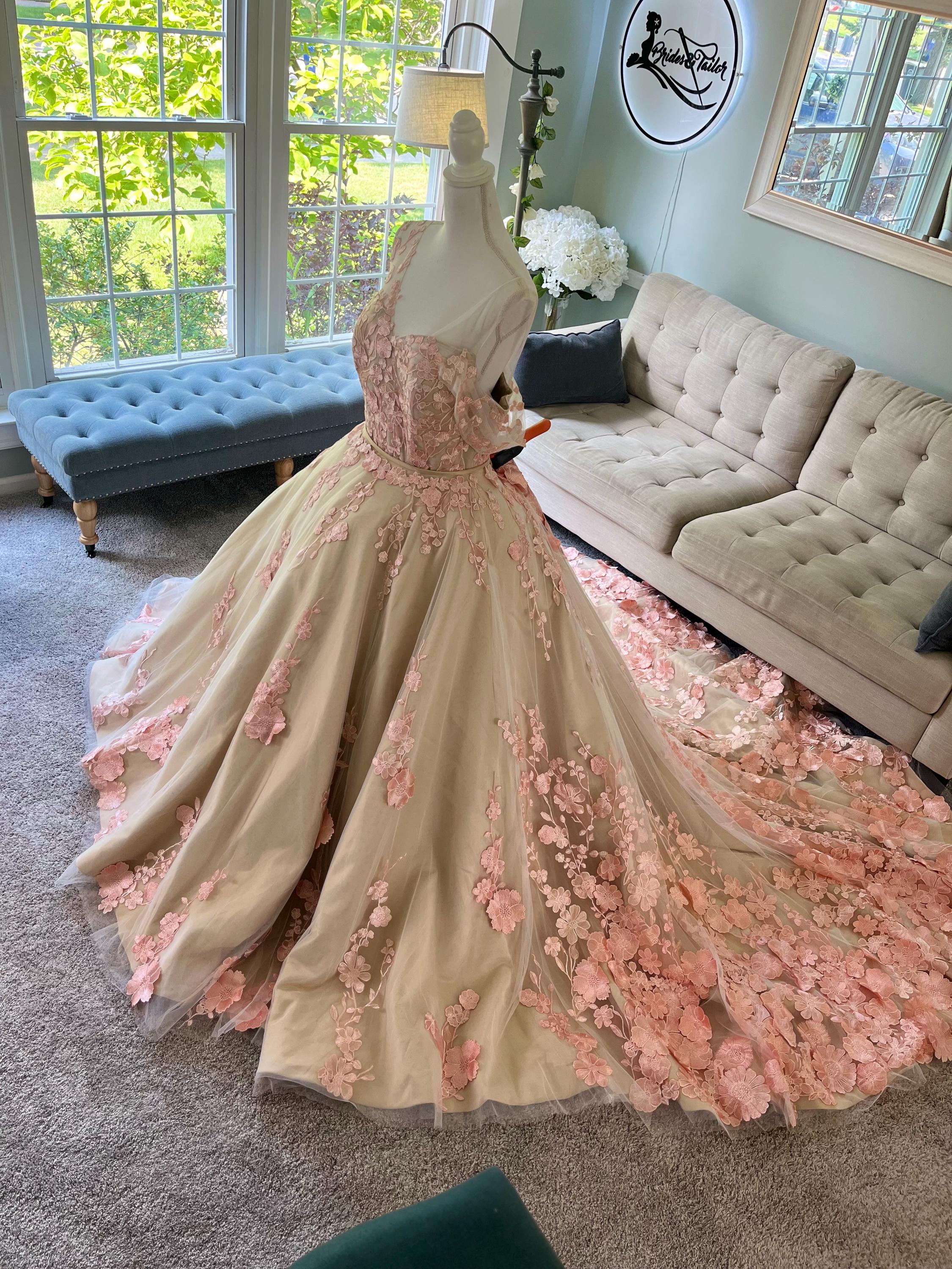 Danielle Champagne 2-in-1 Wedding Dress with Blush 3D Flowers | Detachable Ballgown Skirt Bridal Gown | Custom Made Wedding Dress Danielle Champagne 2-in-1 Wedding Dress with Blush 3D Flowers | Detachable Ballgown Skirt Bridal Gown | Custom Made Wedding Dress
