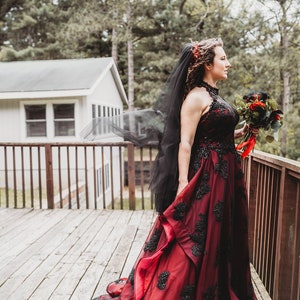 Tarah Burgundy and Black Wedding Dress, Wine Red Wedding Dress,Halloween Wedding Dress,Gothic Wedding Dress, Custom Black Wedding Dress image 9