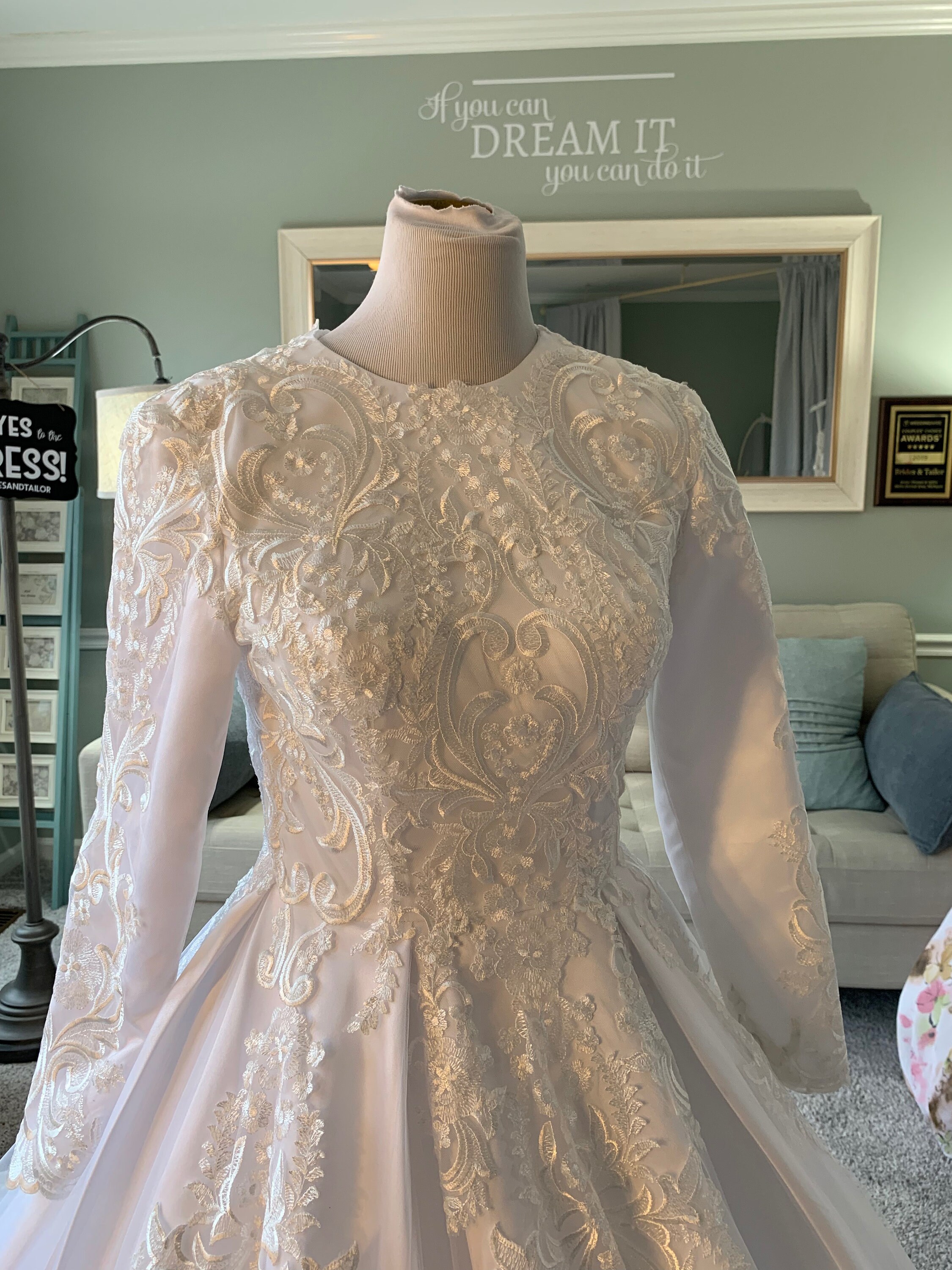 Razan Custom Lace Modest Wedding Dress: Long Sleeve Hijab Bridal Gown