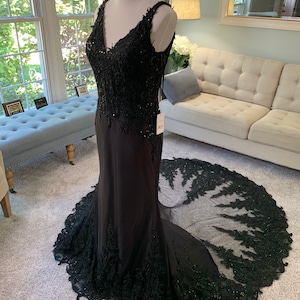 Tara Black Lace Wedding Dress: Gothic A-Line Bridal Gown
