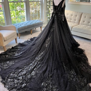 Kristina Black Wedding dress,Ballgown Wedding Dress, Gothic Wedding Dress, Black Bridal Gown, V neckline wedding dress, Lace wedding dress