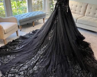 Kristina Black Wedding dress,Ballgown Wedding Dress, Gothic Wedding Dress, Black Bridal Gown, V neckline wedding dress, Lace wedding dress