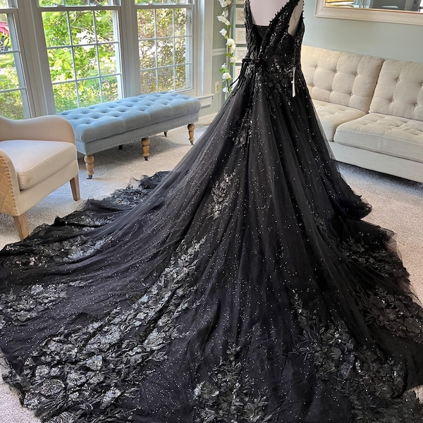 Kristina Black Ballgown Wedding Dress: V-Neck Lace Bridal Gown