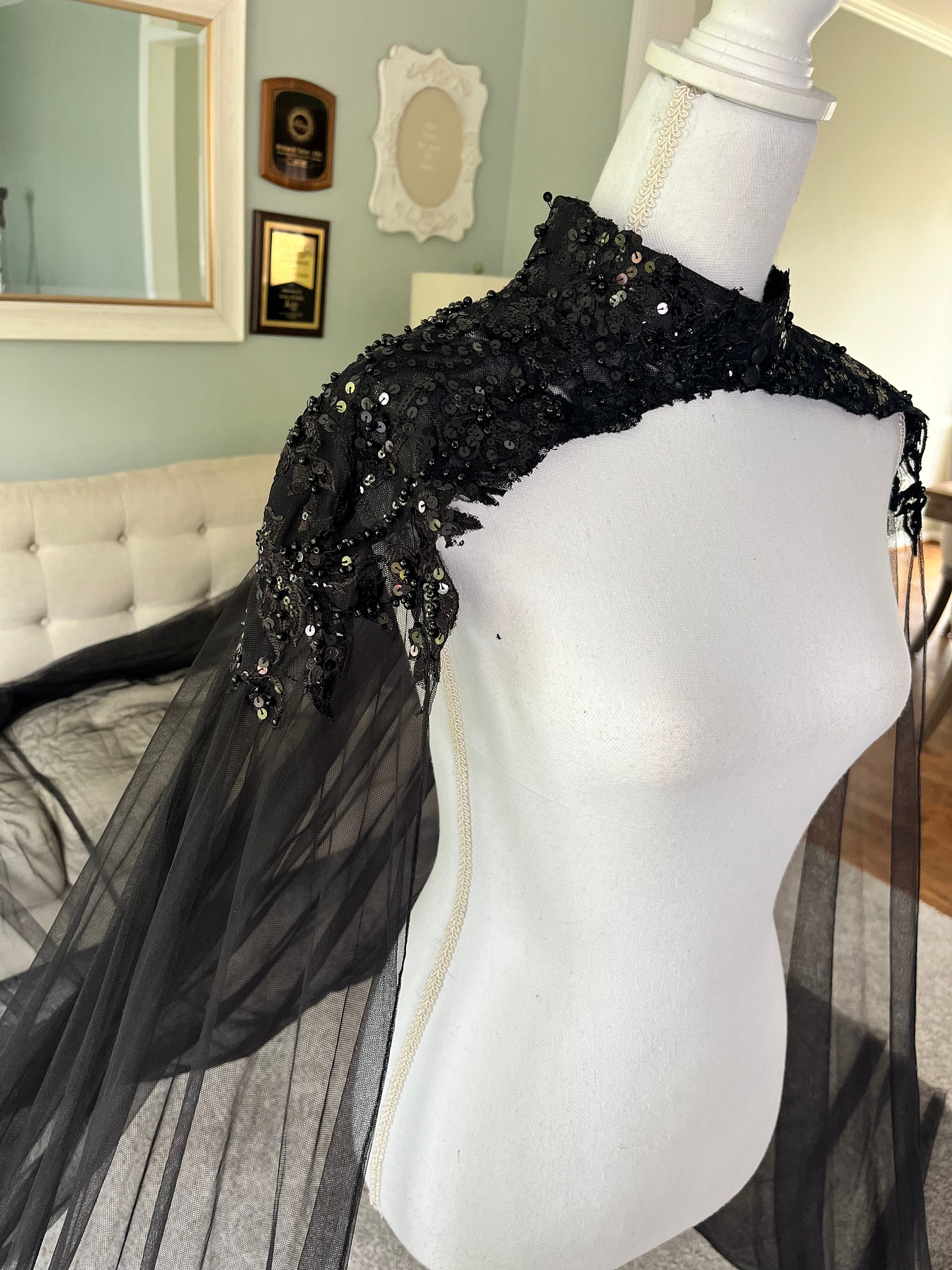 Eclipse Black Bridal Cape Veil: Beaded Lace Wedding Cape - Etsy