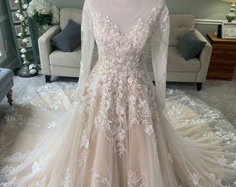 Champagne Wedding Dress, Custom Wedding Dress, Champagne and Ivory Wedding Dress, Modest Wedding Dress, Custom Champagne Gown