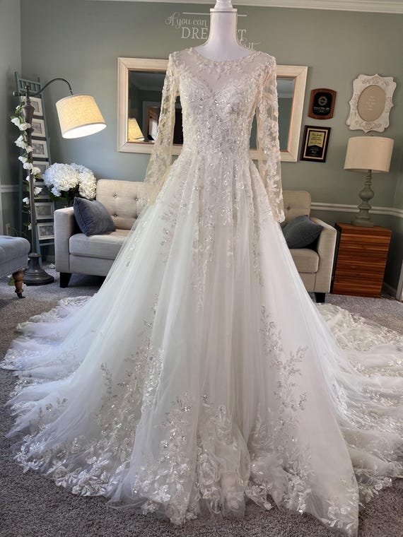 modest beaded wedding dresses Luxury Modest Mermaid Wedding Dresses Lace Appliqued Beaded Sweep Train  Boho Wedding Dress