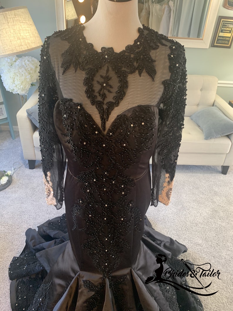 Jamellia Custom Black Wedding Dress by Brides & Tailor LLC/ Black Mermaid Wedding Dress/ Gothic Wedding Dress / Custom Black Gown image 7