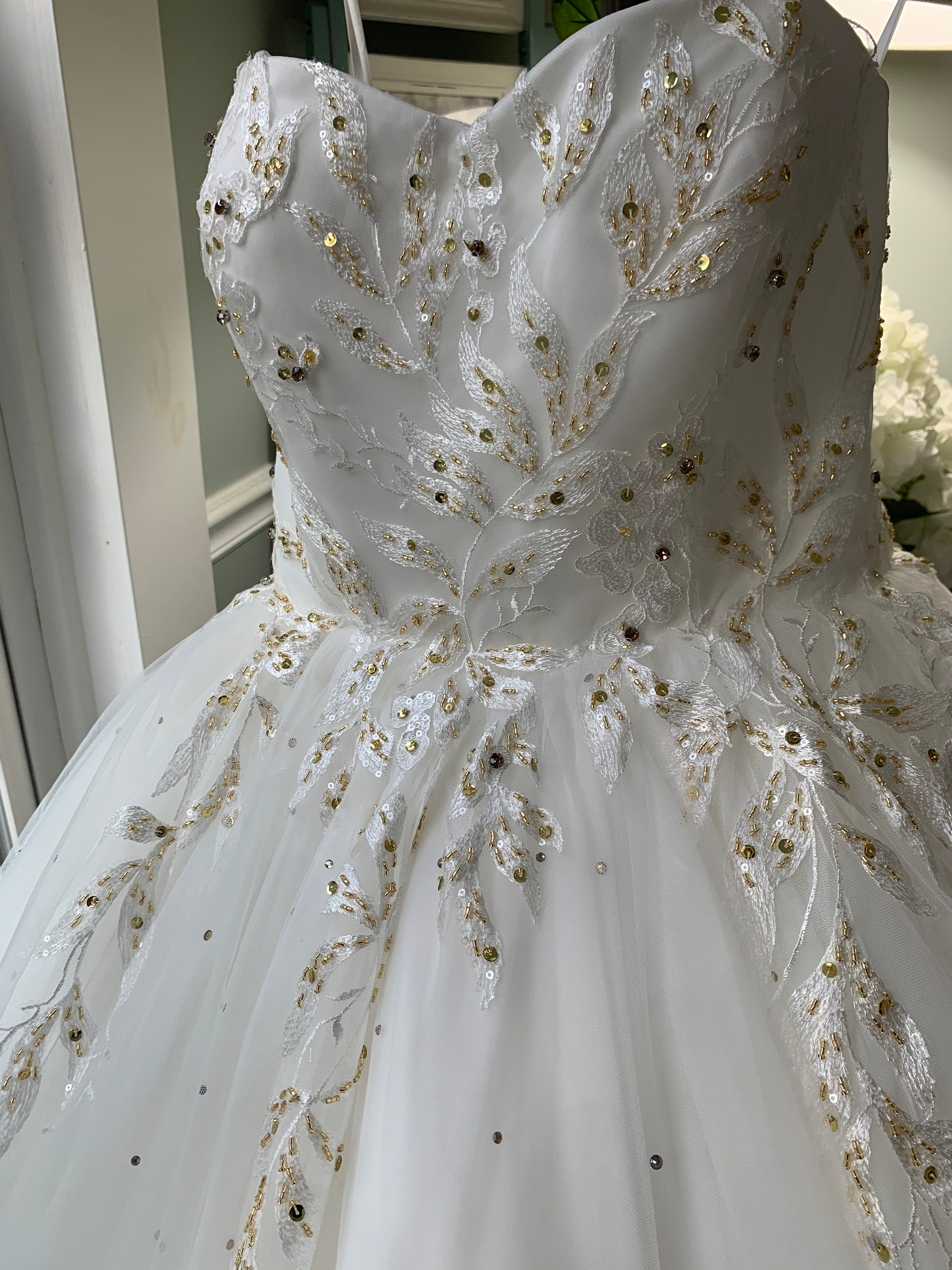 Kim Ivory and Gold Wedding Dress with Removable Lace Cape - Custom 'Kim' Design