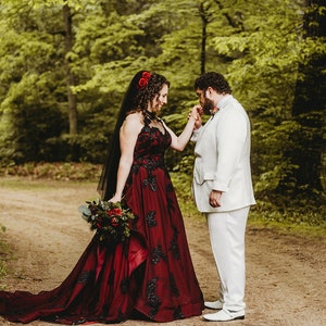 Tarah Burgundy and Black Wedding Dress, Wine Red Wedding Dress,Halloween Wedding Dress,Gothic Wedding Dress, Custom Black Wedding Dress image 5