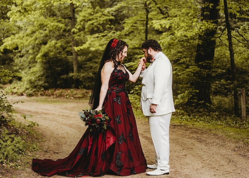 Tarah Burgundy and Black Wedding Dress, Wine Red Wedding Dress,Halloween Wedding Dress,Gothic Wedding Dress, Custom Black Wedding Dress image 5