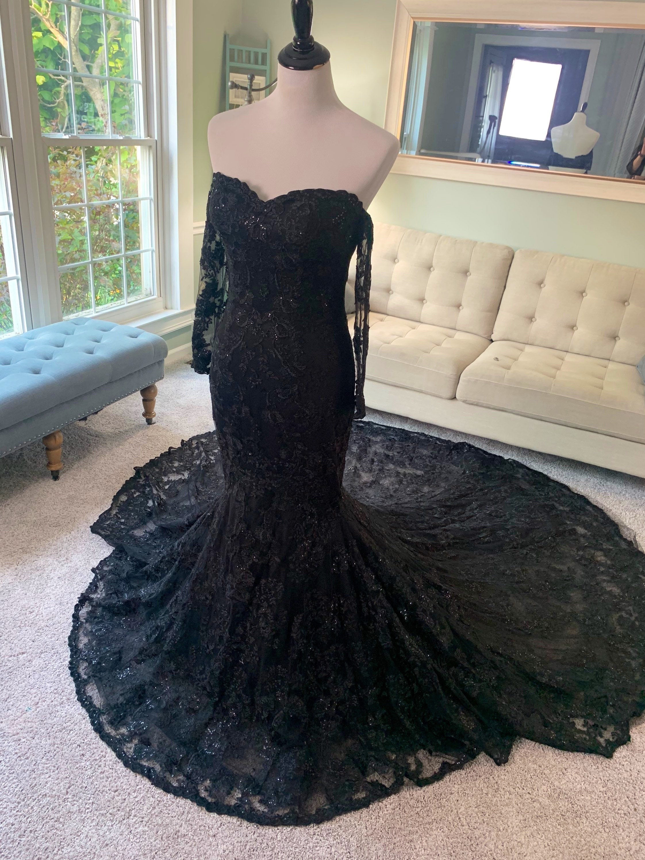 black mermaid wedding dresses