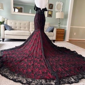 Amber Gothic Black and Dark Red Wedding Dress With Cape , Gothic Dark ...