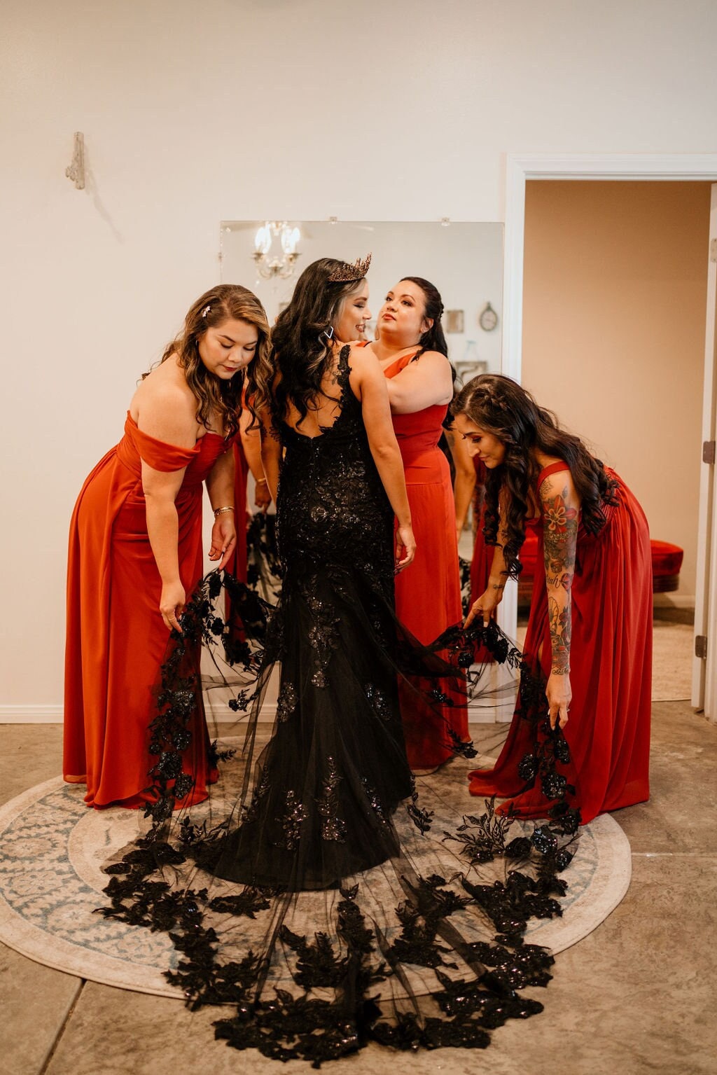 fitted lace wedding dress Ball Gown Black and Red Tulle Wedding Dress – daisystyledress main image 1
