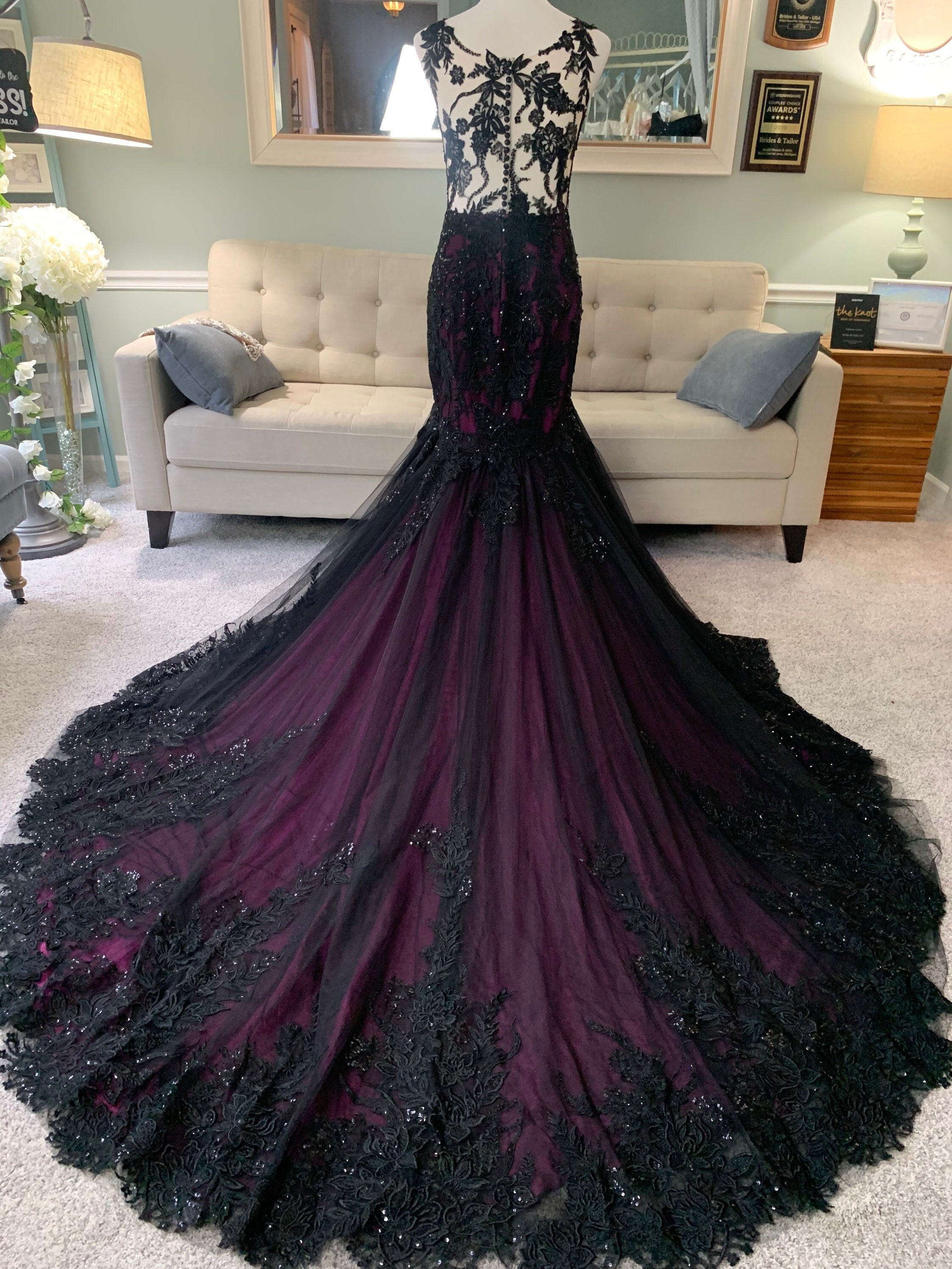 strapless open back dress Black Tulle A Line Long Sleeves Lace Prom Dresses PL470