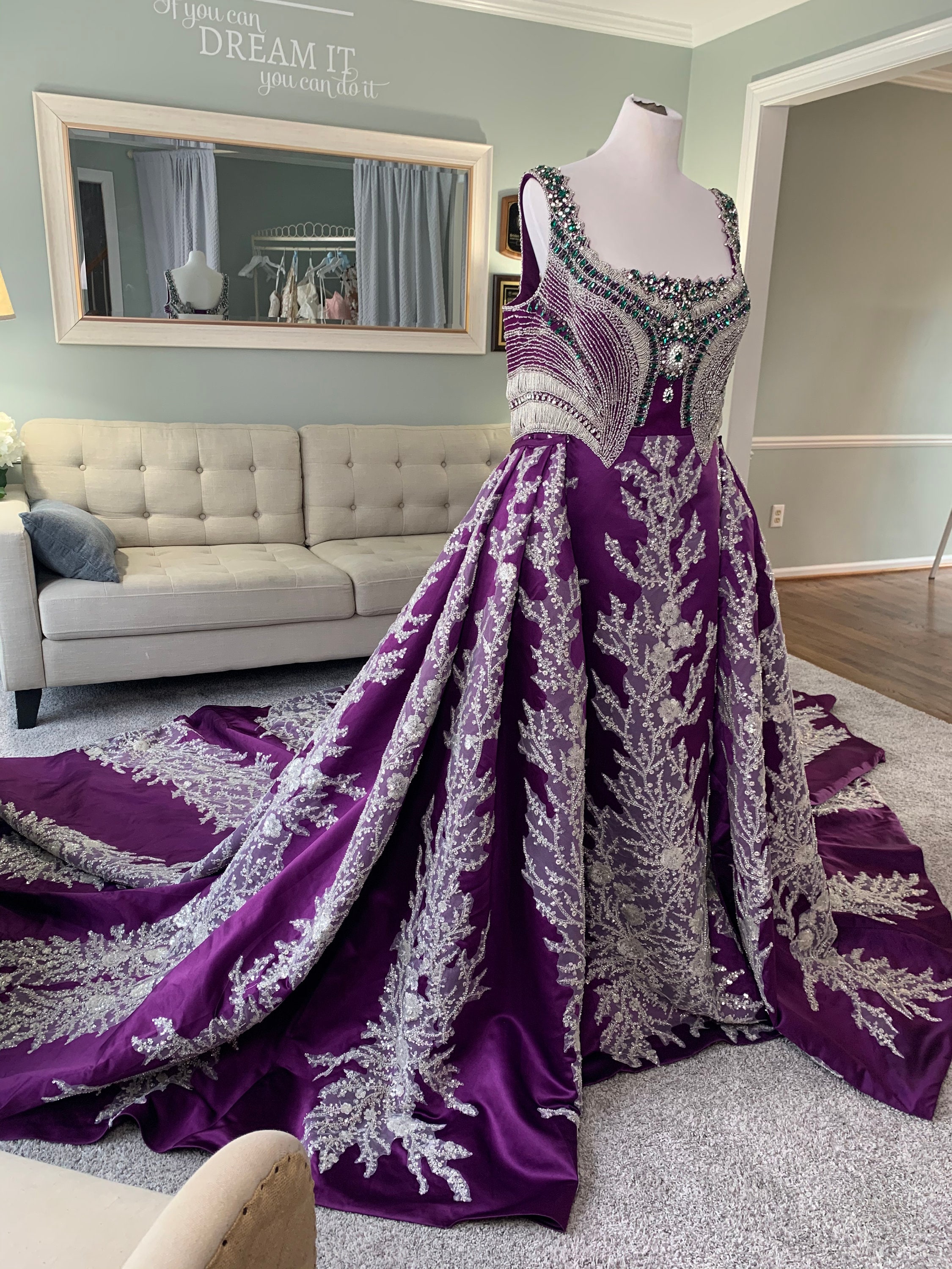 Shannon Embroidered Purple Victorian Wedding Dress: 2-in-1 Aline Gown Shannon Embroidered Purple Victorian Wedding Dress: 2-in-1 Aline Gown