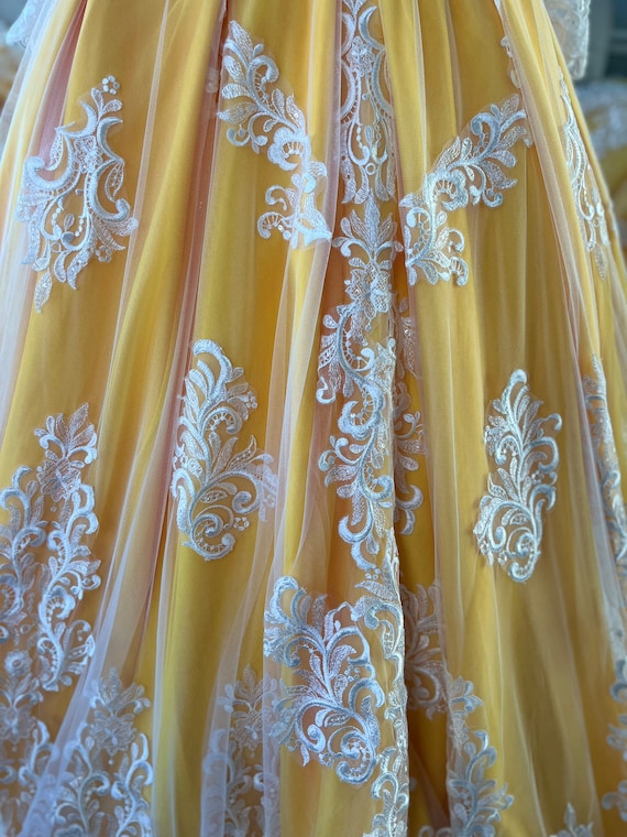Lauren Custom Beauty and the Beast Wedding Dress: Yellow Floral Lace  Ballgown - Etsy