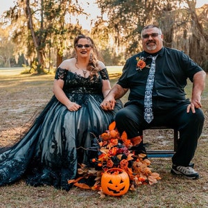 Tessa Black Lace Wedding Dress: Ivory Tulle, Gothic Sparkle Gown