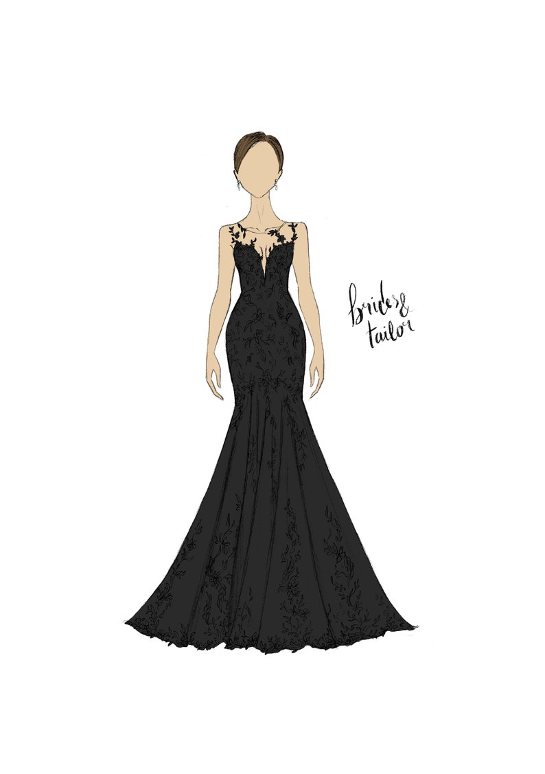 Custom Wedding Dress Sketch in 2D by Brides & Tailor - Etsy