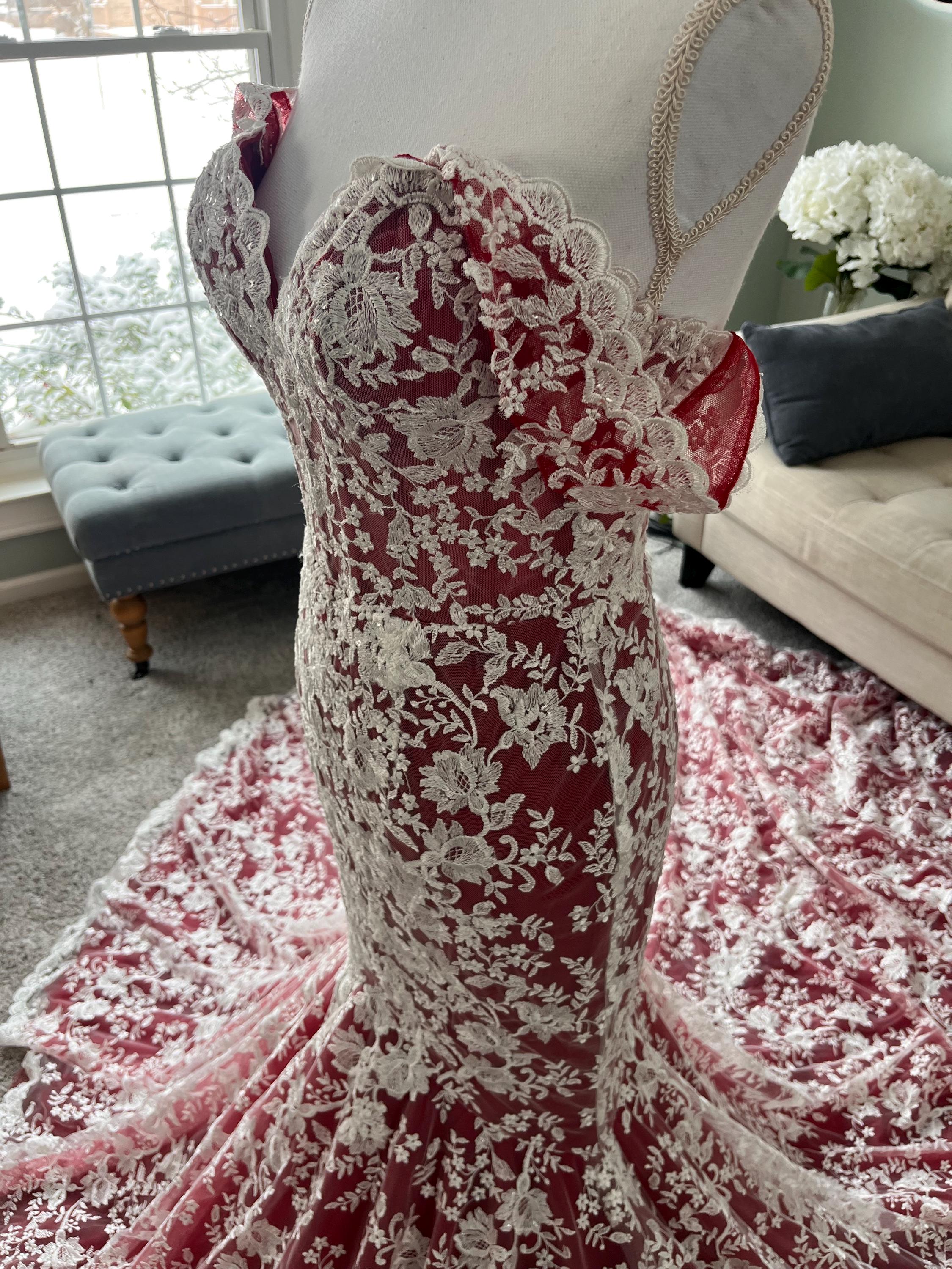 strapless open back dress Fit and Flare Bridesmaid Dress,Lace Bridesmaid Dress,Red Halter Brides main image 0