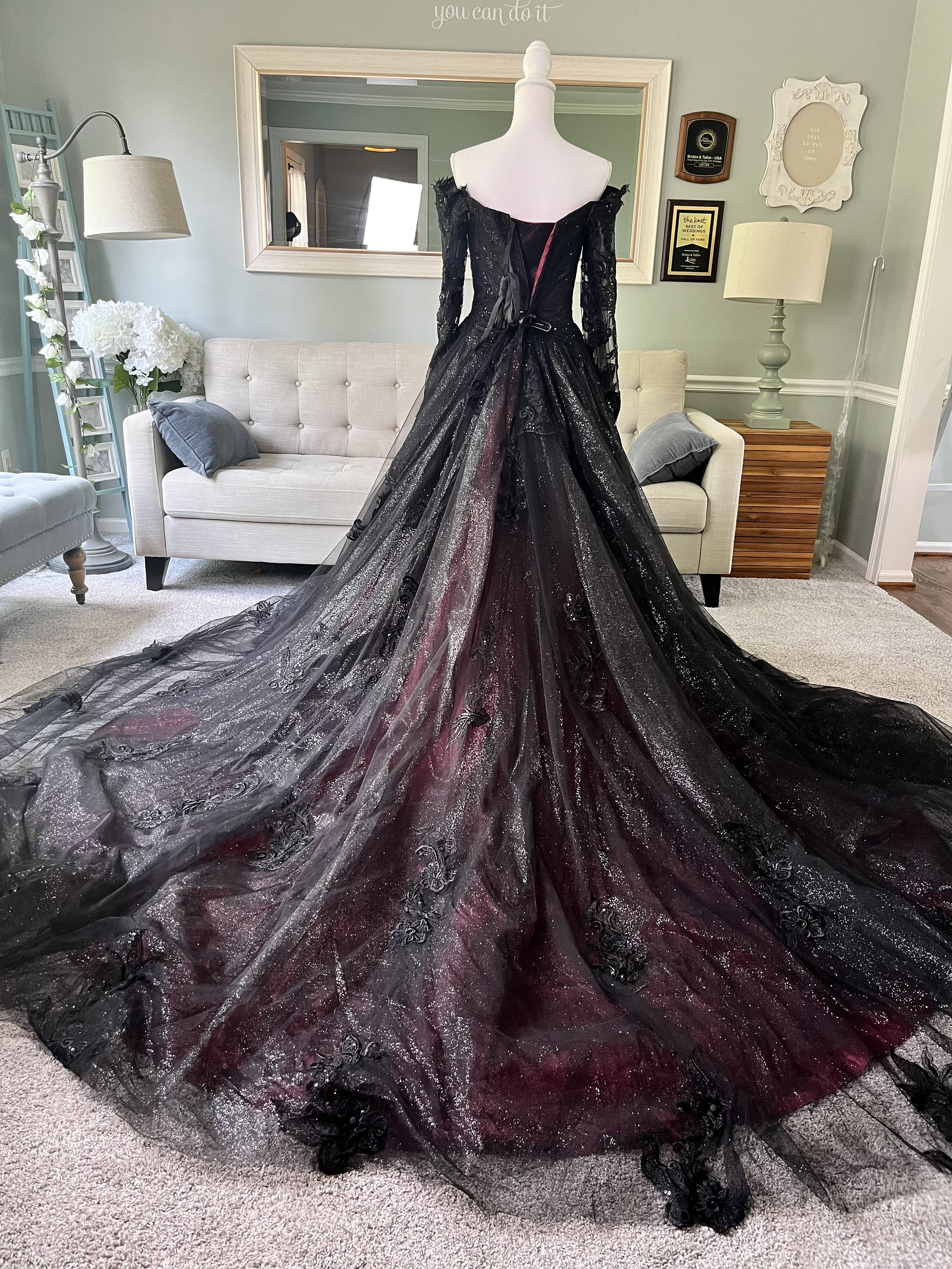 black and red wedding dresses with sleeves Gothic Black and Dark Red Mermaid Wedding Dresses Cape Applique Romantic