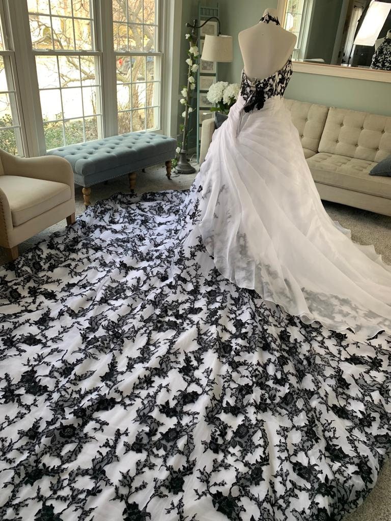 Twilight Black Lace Wedding Dress: Ivory Satin Gothic Renaissance Gown