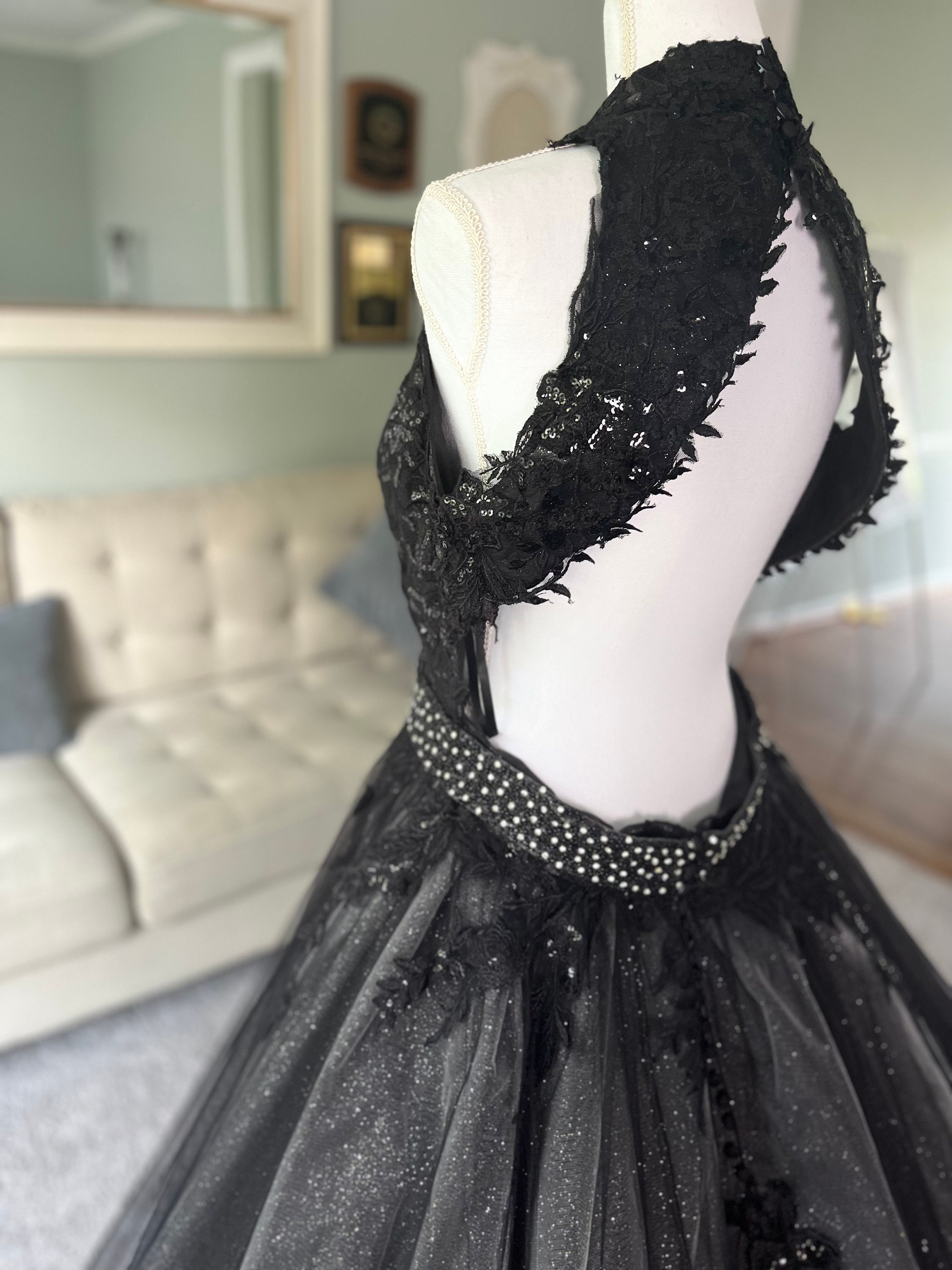 black halter wedding dress Halter A-Line Lace Up Black Sleeveless Wedding Guest Dress, Black / XL