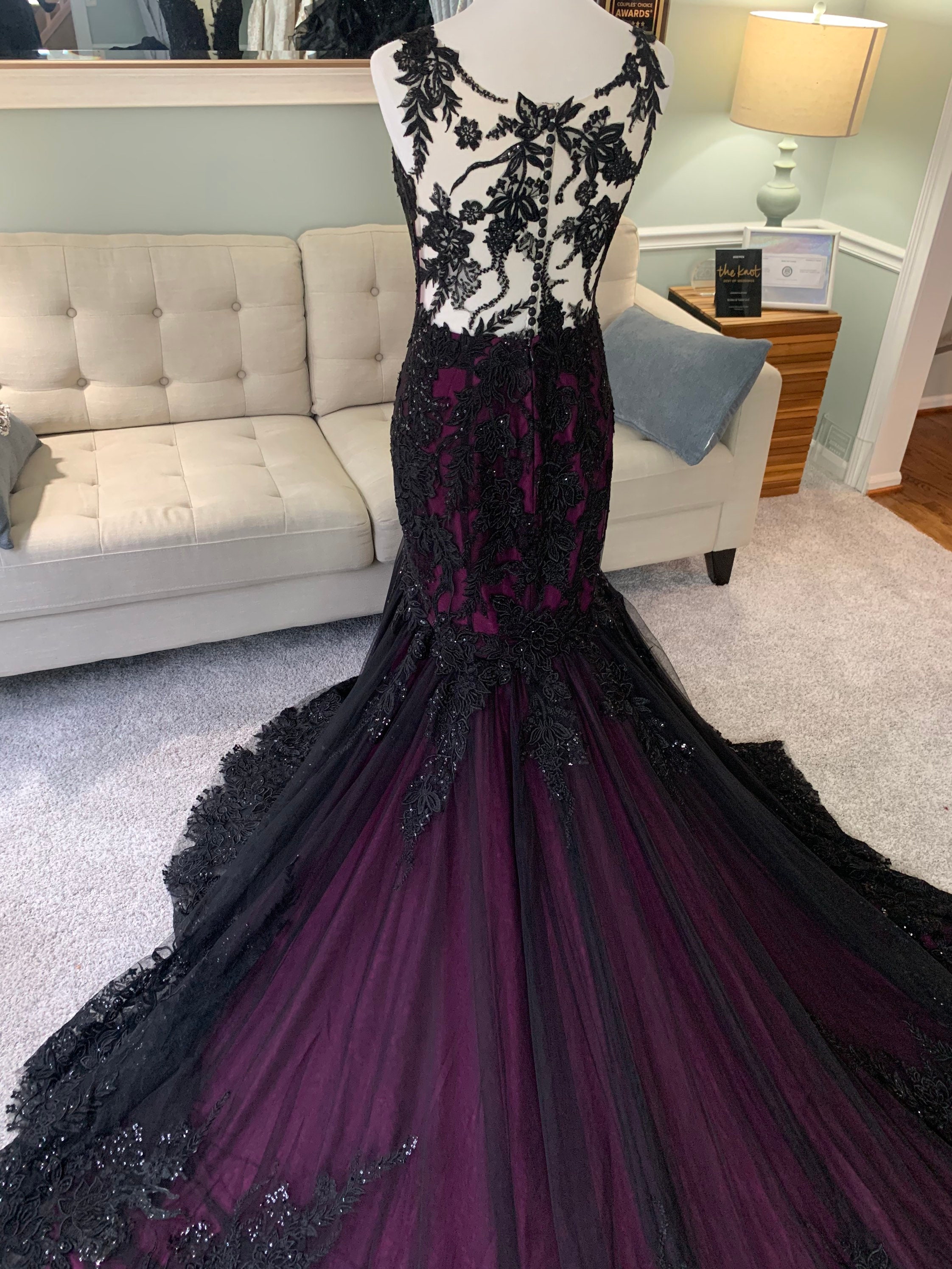 Purple dress with black lace overlay discount