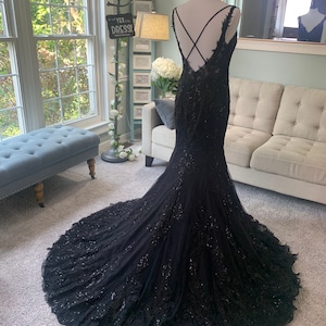 Talia Black Wedding dress, A--Line Black Wedding Dress, Gothic Wedding Dress, Black Bridal Gown,V neckline wedding dress