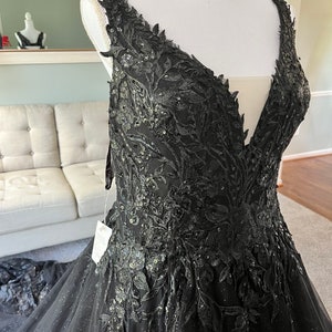 Kristina Black Wedding dress,Ballgown Wedding Dress, Gothic Wedding Dress, Black Bridal Gown, V neckline wedding dress, Lace wedding dress image 3