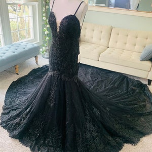 Black Wedding Dress with Sparkles ,Gothic Wedding Dress, Trumpet Black Dress with Glitter, Sparkly Black Wedding Dress