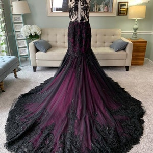 Black and Purple Wedding Dress With Cape , Black Wedding Dress With ...