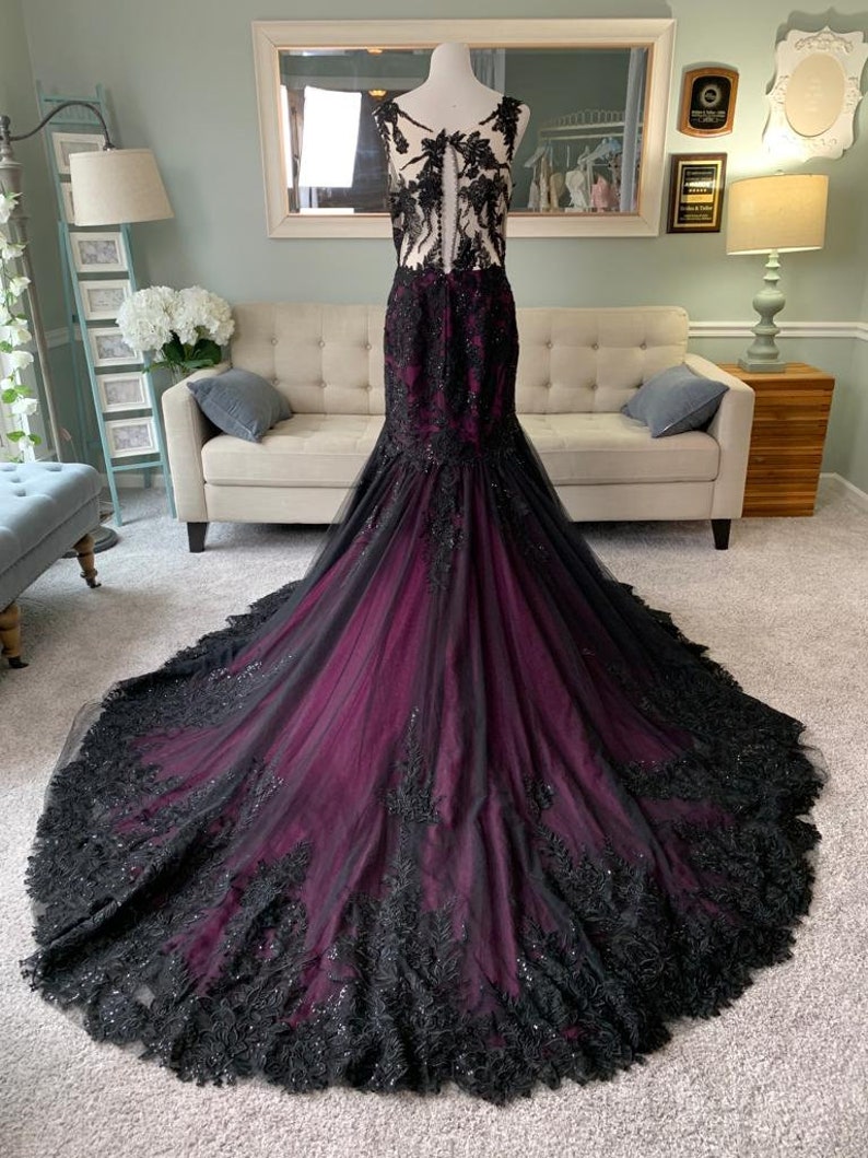 Black and Purple Wedding Dress With Cape Black Wedding Dress - Etsy