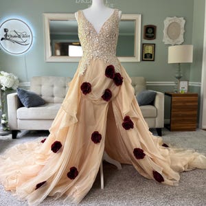 burgundy and champagne dress Tea Length Burgundy and Champagne Tulle Prom Dresses