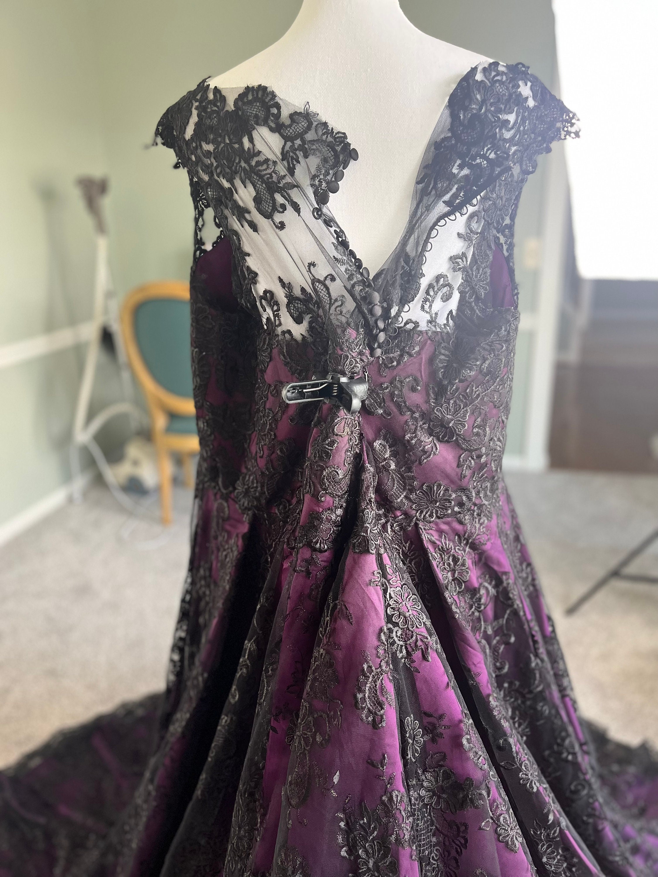 Marissa Purple and Black Wedding Dress: Aline Tulle Gown with Removable Train