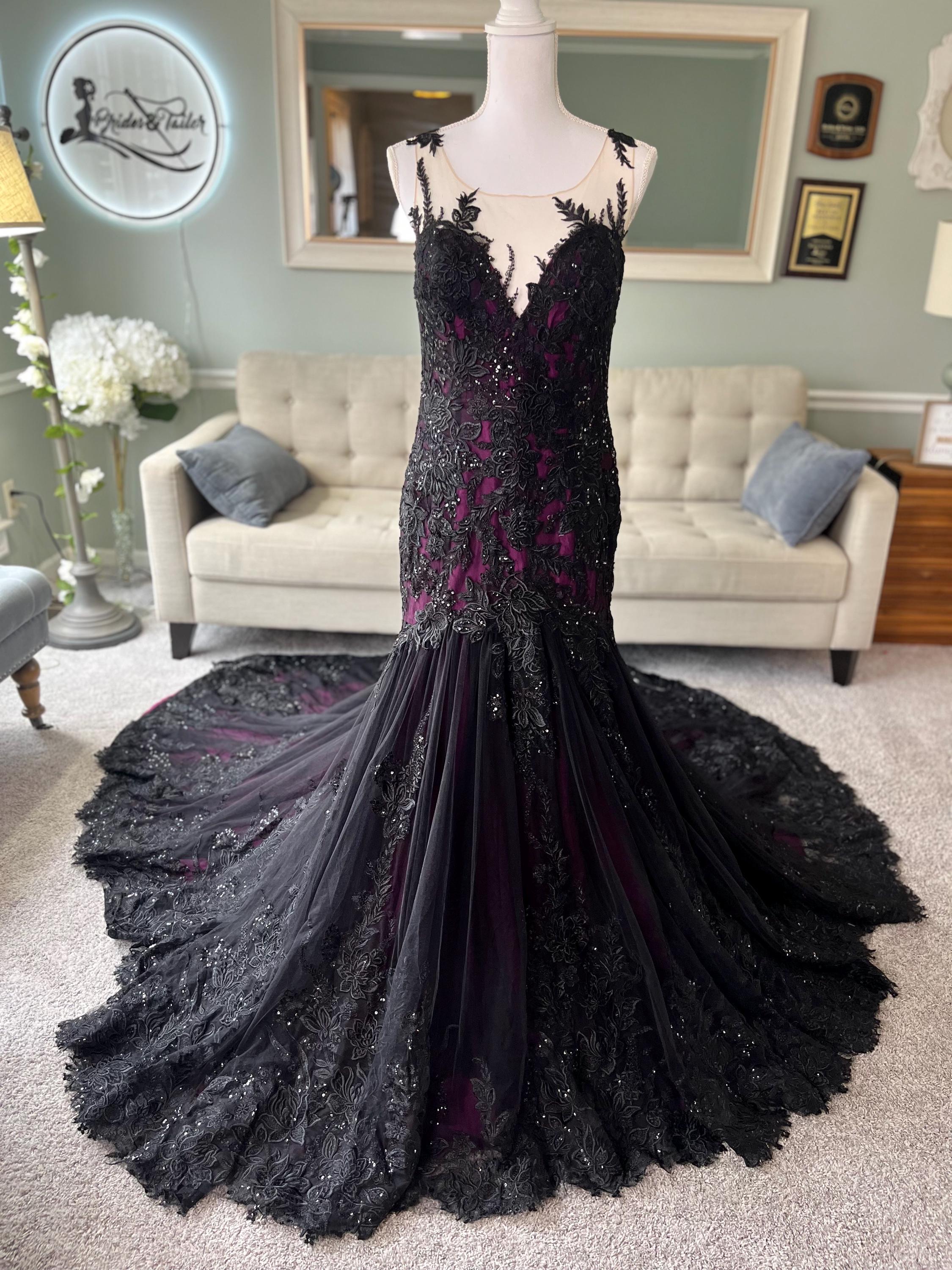 chinese dress ladies Purple Wedding Dress with Black Lace Overlay Clarmont Size 28W