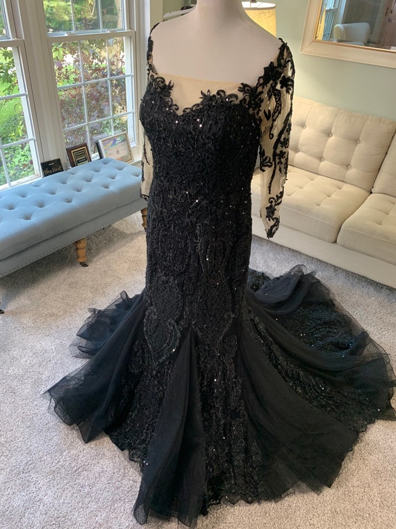 Bianca Black Mermaid Wedding Dress Black Wedding Dress Gothic Wedding Dress Black Bridal Gown Illusion Back Wedding Dress Etsy UK