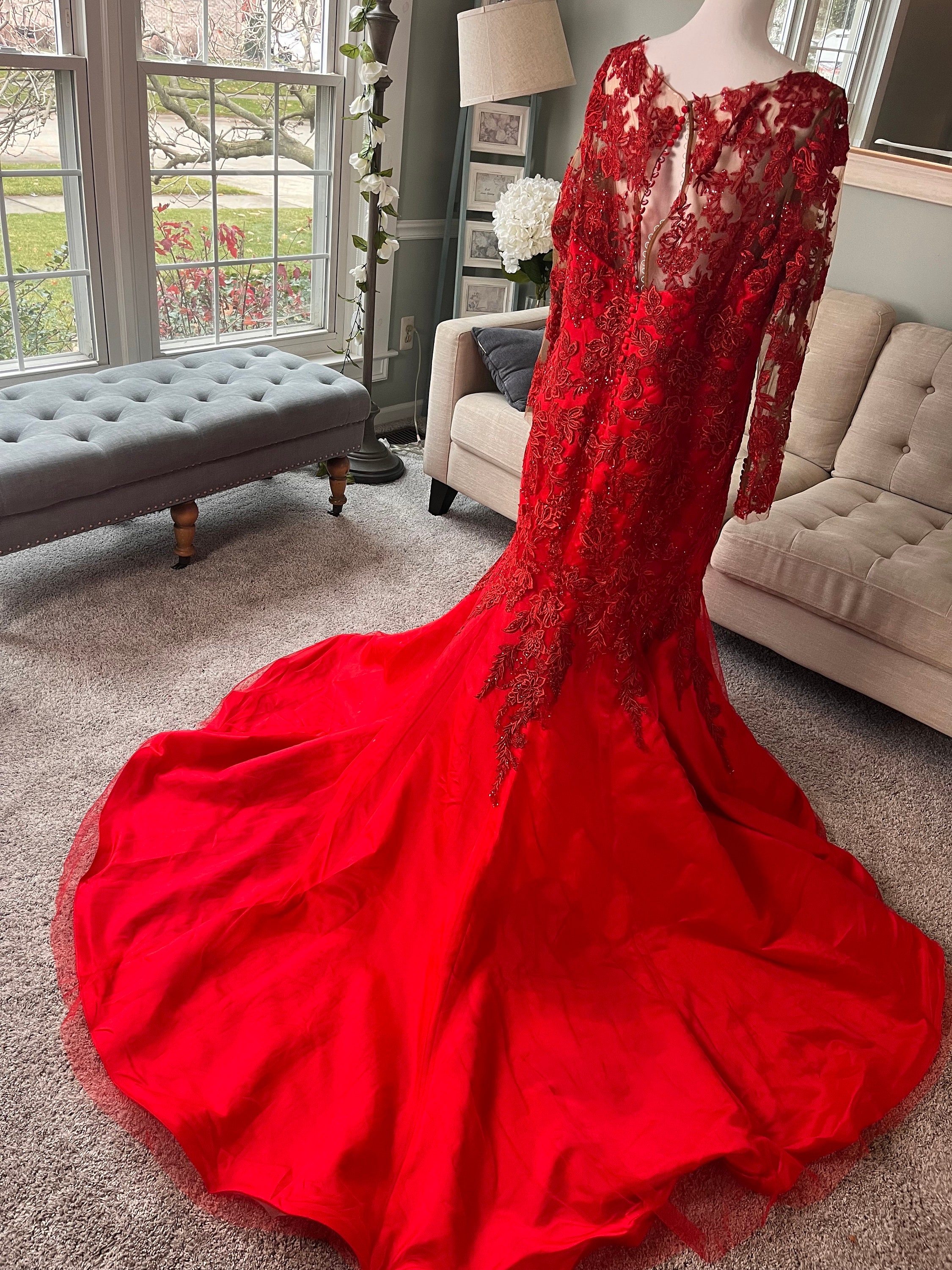 lace mermaid red wedding dresses Kivary Sweetheart Mermaid Lace Trumpet Wine Red Long Bridal Wedding Dresses US 2 at Amazon Women's Clothing store