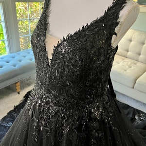 Kristina Black Wedding dress,Ballgown Wedding Dress, Gothic Wedding Dress, Black Bridal Gown, V neckline wedding dress, Lace wedding dress image 6